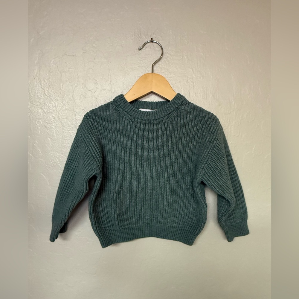 $16 ADD ON Zara sweater 12-18M Toddler Kids Knit Crewneck green boy girl
